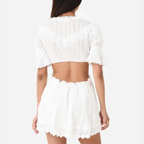 LoveShackFancy White Ruffled Tie Front Mini Dress - Picture 4 of 4